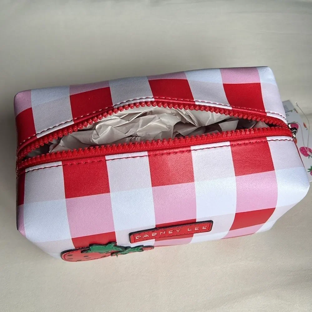 Dabney Lee  Strawberry Red and White Checkered Cosmetic Bag